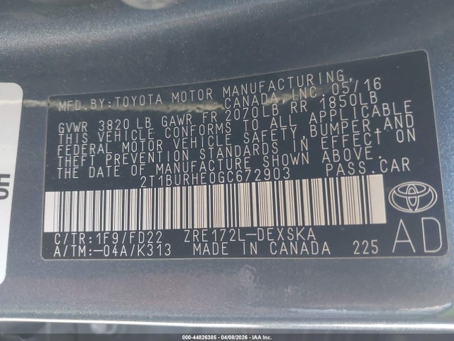Toyota Corolla S Plus 2016 2T1BURHE0GC672903 Image 9