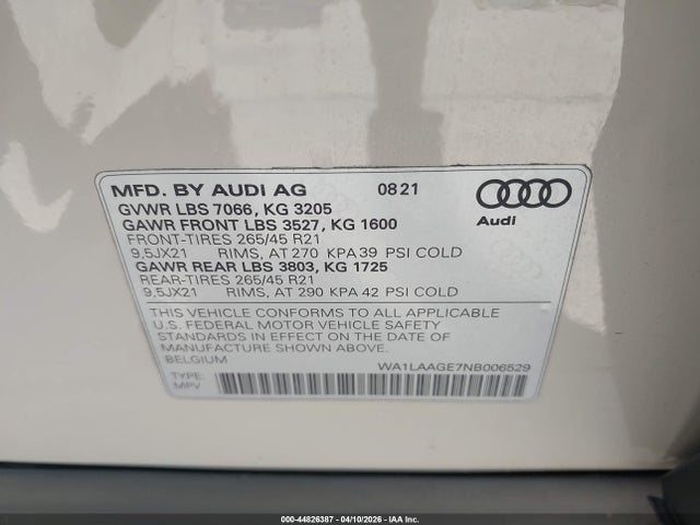 WA1LAAGE7NB006529 Audi E-tron Premium Plus Quattro
