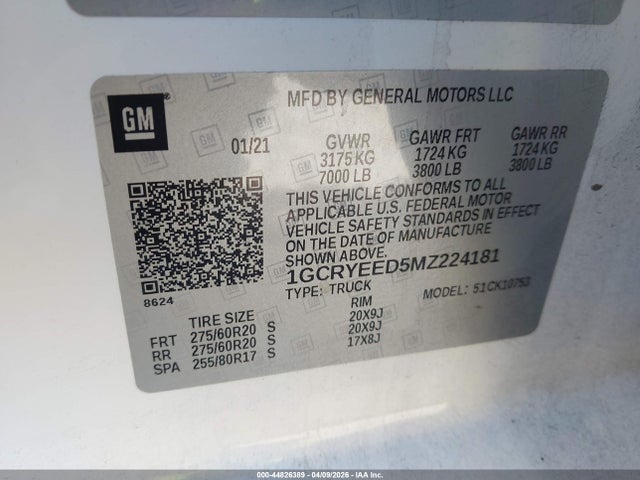 44826389 :رقم المزاد ، 1GCRYEED5MZ224181 vin ، 2021 Chevrolet Silverado 1500 4wd  Standard Bed Rst مزاد بيع