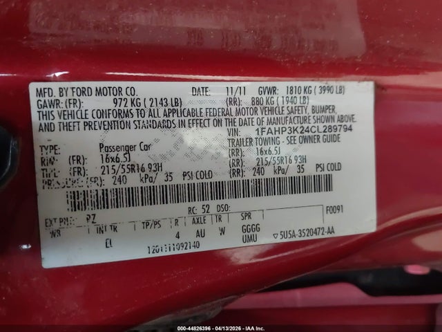 2012 FORD FOCUS 1FAHP3K24CL289794 Photo 8