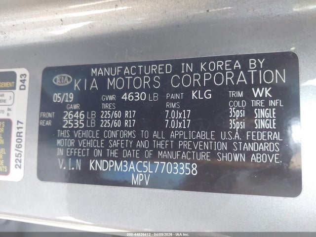 KNDPM3AC5L7703358 KIA Sportage Lx