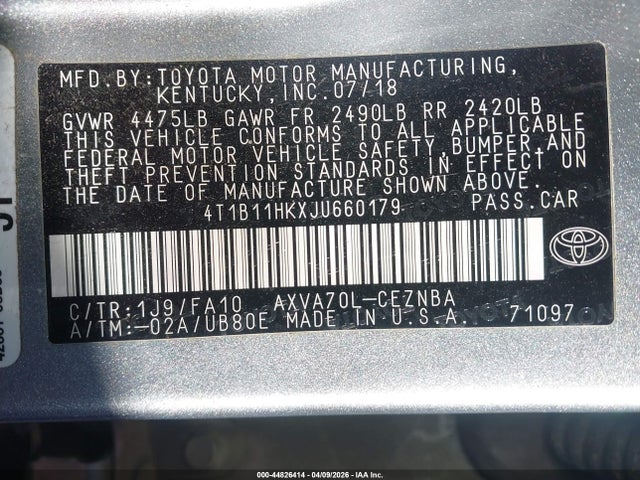 4T1B11HKXJU660179 Toyota CAMRY LE