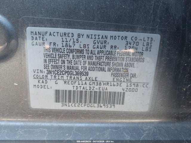 Nissan Versa Note S (sr)/s Plus/sl/sr/sv 2016 3N1CE2CP0GL369539 Image 9