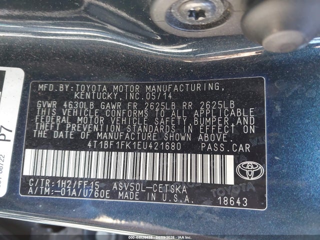 44826439 :رقم المزاد ، 4T1BF1FK1EU421680 vin ، 2014 Toyota Camry Se مزاد بيع