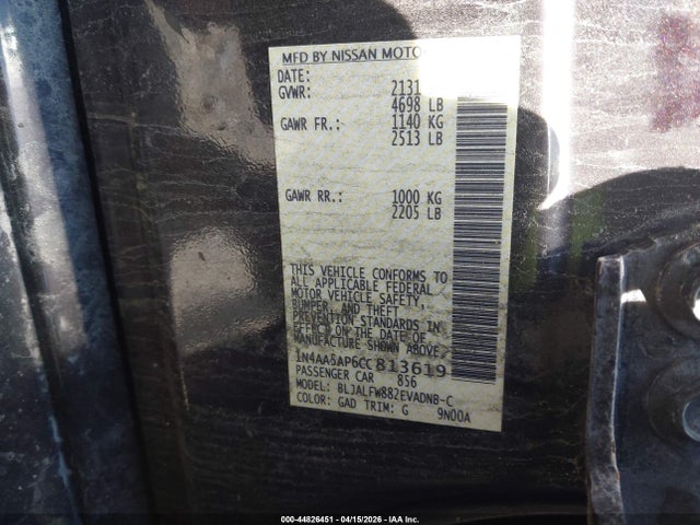 Aukcja sprzedaży 2012 Nissan Maxima 3.5 Sv, vin: 1N4AA5AP6CC813619, numer aukcji: 44826451