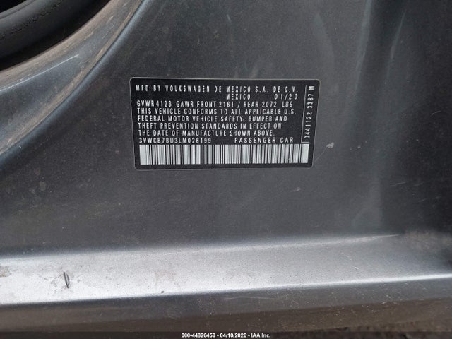 2020 Volkswagen Jetta მანქანა იყიდება აუქციონზე, vin: 3VWCB7BU3LM026199, აუქციონის ნომერი: 44826459