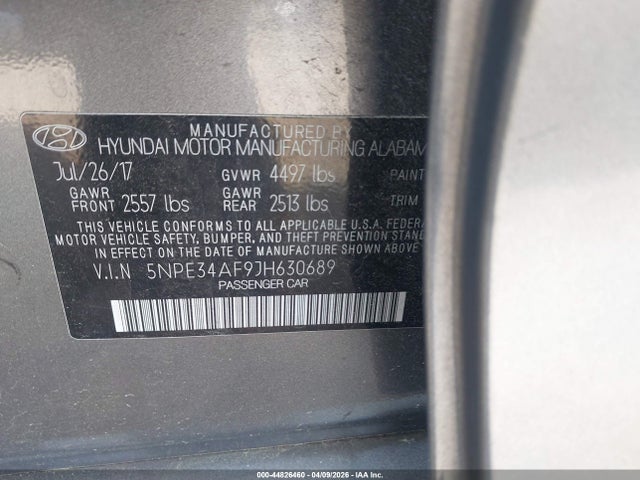 44826460 :رقم المزاد ، 5NPE34AF9JH630689 vin ، 2018 Hyundai Sonata Limited مزاد بيع