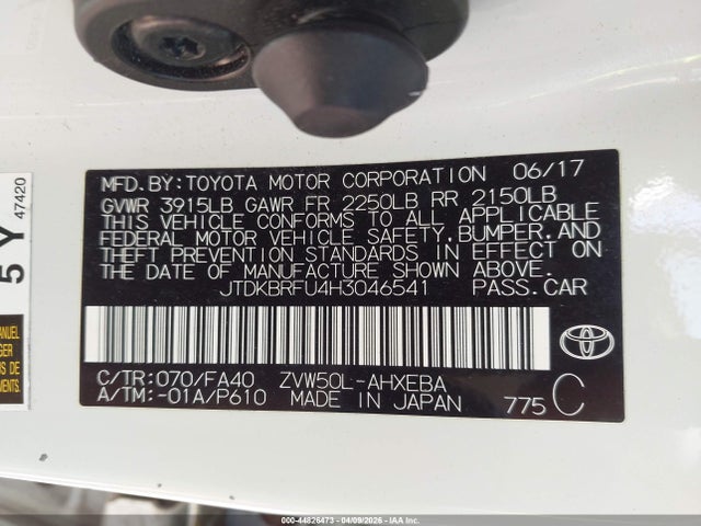 Aukcja sprzedaży 2017 Toyota Prius Two, vin: JTDKBRFU4H3046541, numer aukcji: 44826473
