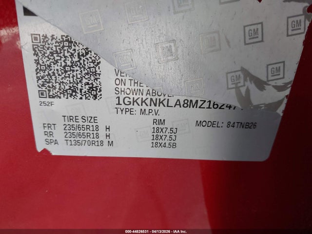 44826531 :رقم المزاد ، 1GKKNKLA8MZ162474 vin ، 2021 Gmc Acadia Fwd Sle مزاد بيع