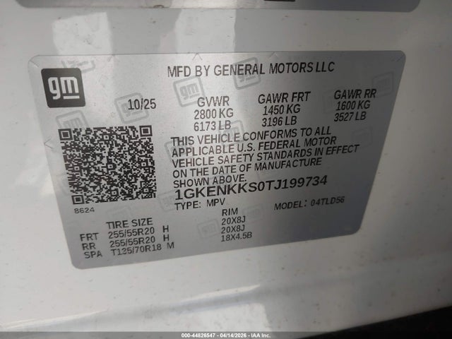 44826547 :رقم المزاد ، 1GKENKKS0TJ199734 vin ، 2026 Gmc Acadia Elevation Fwd مزاد بيع