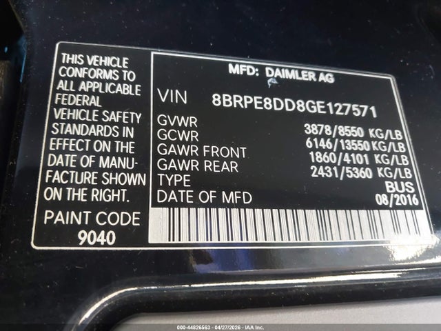 44826563 :رقم المزاد ، 8BRPE8DD8GE127571 vin ، 2016 Mercedes-benz Sprinter 2500 High  Roof مزاد بيع