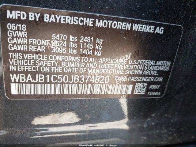 Aukcja sprzedaży 2018 Bmw 530e Xdrive Iperformance, vin: WBAJB1C50JB374820, numer aukcji: 44826572