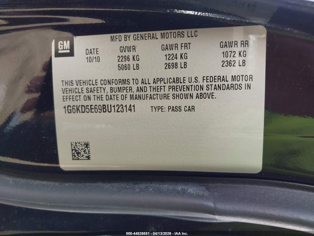 44826581 :رقم المزاد ، 1G6KD5E69BU123141 vin ، 2011 Cadillac Dts Luxury Collection مزاد بيع
