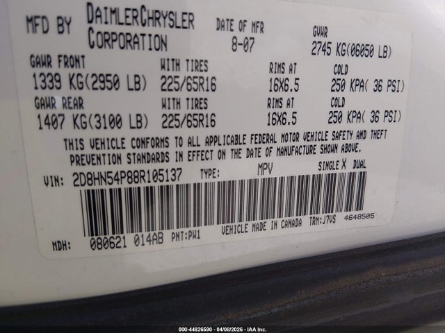 2008 DODGE GRAND CARAVAN 2D8HN54P88R105137 Photo 8