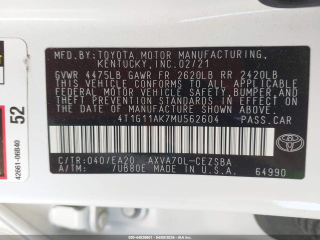 4T1G11AK7MU562604 Toyota CAMRY SE