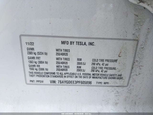 Aukcja sprzedaży 2023 Tesla Model Y Awd/long Range Dual Motor All-wheel Drive, vin: 7SAYGDEE3PF605896, numer aukcji: 44826608