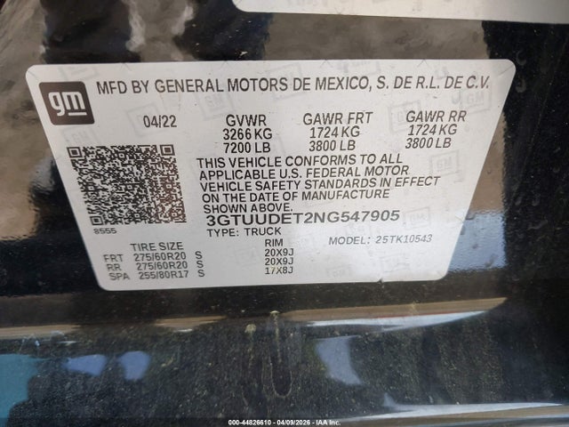 3GTUUDET2NG547905 GMC SIERRA 1500