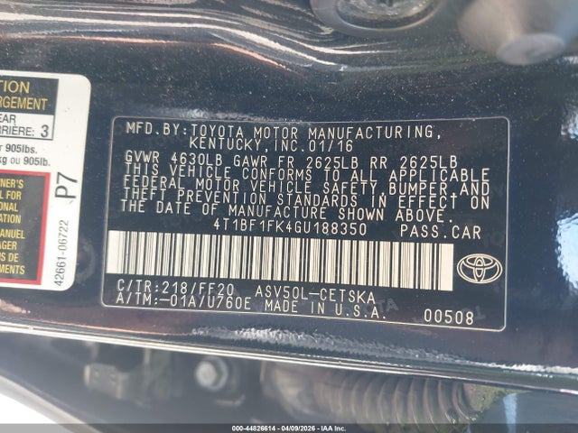 Toyota CAMRY SE 2016 4T1BF1FK4GU188350 Image 9