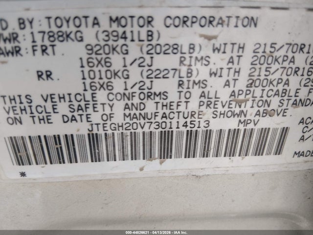 Продажа на аукционе авто 2003 Toyota Rav4, vin: JTEGH20V730114513, номер лота: 44826621