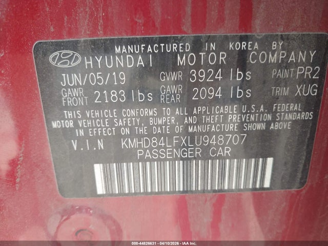 Продажа на аукционе авто 2020 Hyundai Elantra Value Edition, vin: KMHD84LFXLU948707, номер лота: 44826631