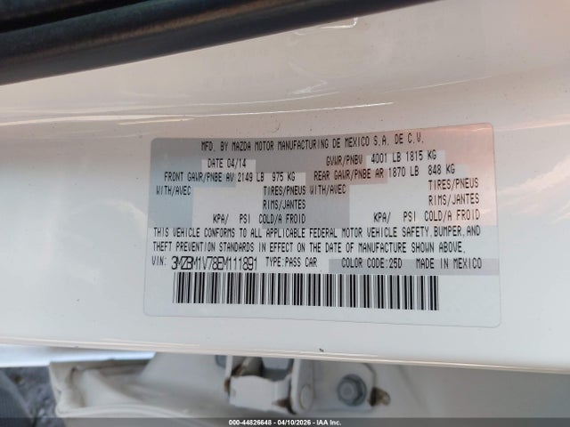 3MZBM1V78EM111891 Mazda Mazda3 I Touring