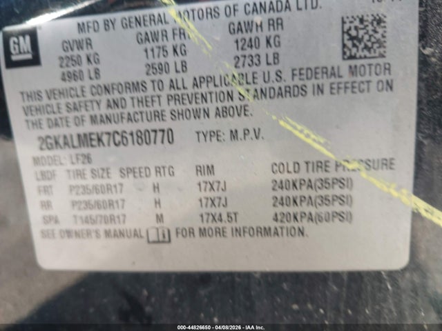 Продаж на аукціоні авто 2012 Gmc Terrain Sle-1, vin: 2GKALMEK7C6180770, номер лоту: 44826650