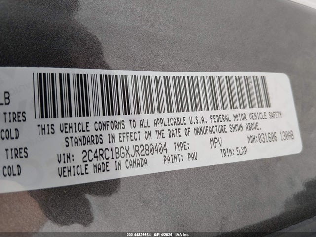 Aukcja sprzedaży 2018 Chrysler Pacifica Touring L, vin: 2C4RC1BGXJR280404, numer aukcji: 44826664