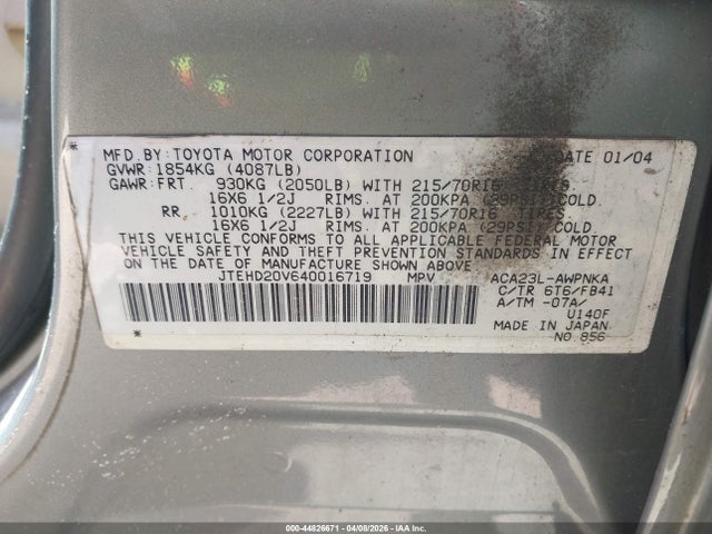 2004 TOYOTA RAV4 JTEHD20V640016719 Photo 8