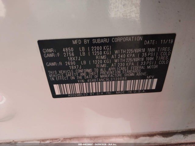 Продаж на аукціоні авто 2020 Subaru Outback Limited, vin: 4S4BTANC9L3139888, номер лоту: 44826697