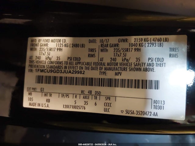 Продаж на аукціоні авто 2018 Ford Escape Se, vin: 1FMCU9GD3JUA29982, номер лоту: 44826722