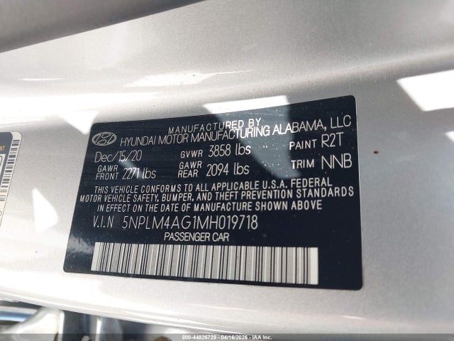 Aukcja sprzedaży 2021 Hyundai Elantra Sel, vin: 5NPLM4AG1MH019718, numer aukcji: 44826728