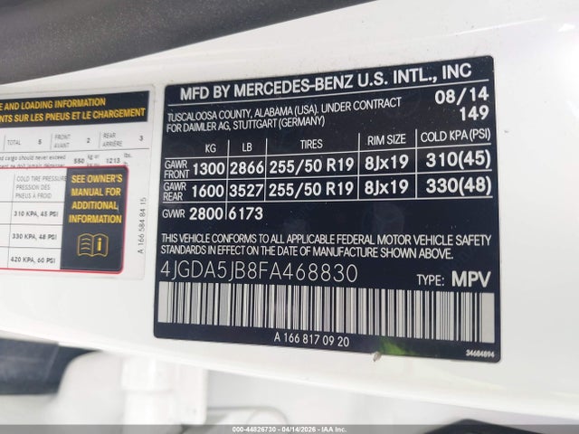 2015 MERCEDES-BENZ ML 350 4JGDA5JB8FA468830 Photo 8