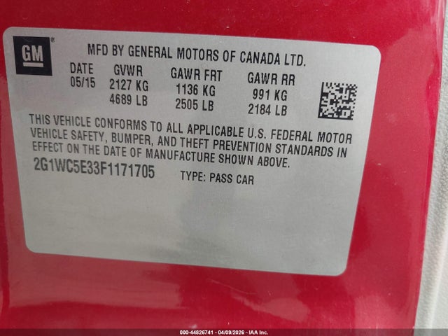 44826741 :رقم المزاد ، 2G1WC5E33F1171705 vin ، 2015 Chevrolet Impala Limited Ltz مزاد بيع