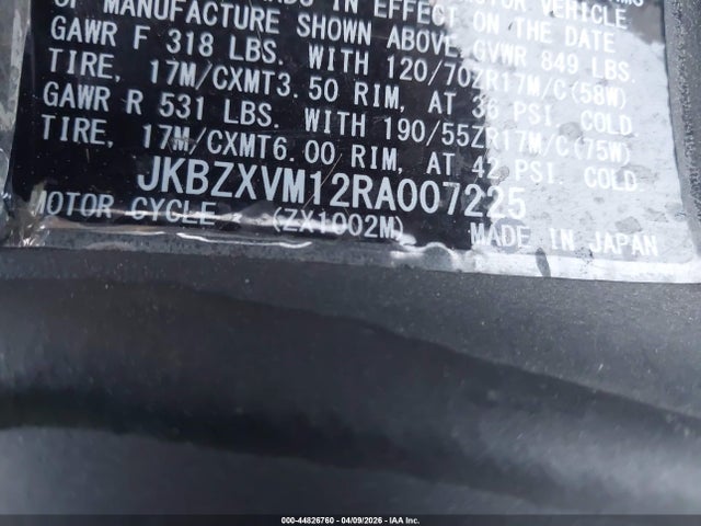 Aukcja sprzedaży 2024 Kawasaki Zx1002 M, vin: JKBZXVM12RA007225, numer aukcji: 44826760