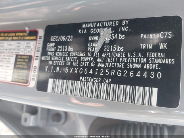 44826782 :رقم المزاد ، 5XXG64J25RG264430 vin ، 2024 Kia K5 Gt-line مزاد بيع