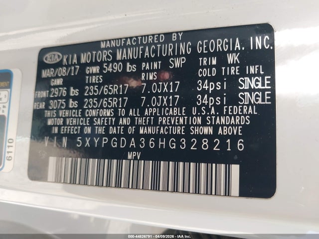 2017 KIA SORENTO 5XYPGDA36HG328216 Photo 8
