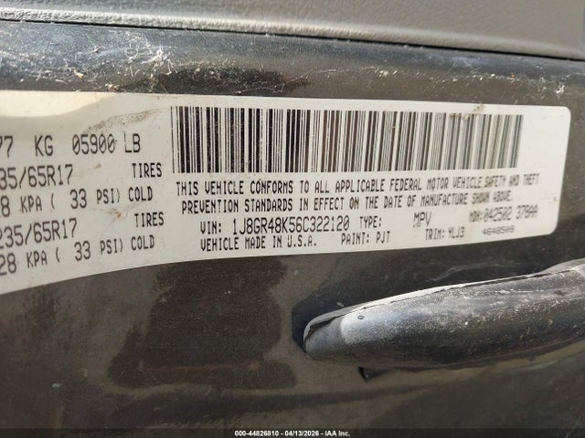 44826810 :رقم المزاد ، 1J8GR48K56C322120 vin ، 2006 Jeep Grand Cherokee Laredo مزاد بيع