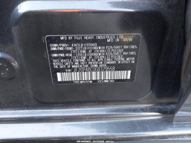 Aukcja sprzedaży 2016 Subaru Crosstrek 2.0i Premium, vin: JF2GPABC0G8329558, numer aukcji: 44826831