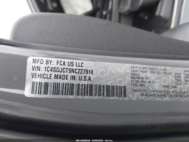 Aukcja sprzedaży 2022 Dodge Durango R/t Awd, vin: 1C4SDJCT9NC227914, numer aukcji: 44826836