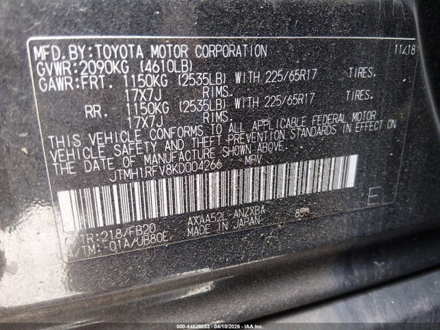Продаж на аукціоні авто 2019 Toyota Rav4 Le, vin: JTMH1RFV8KD004266, номер лоту: 44826853