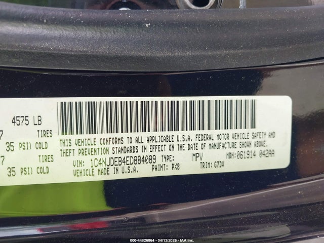 2014 Jeep Compass Latitude მანქანა იყიდება აუქციონზე, vin: 1C4NJDEB4ED884089, აუქციონის ნომერი: 44826864