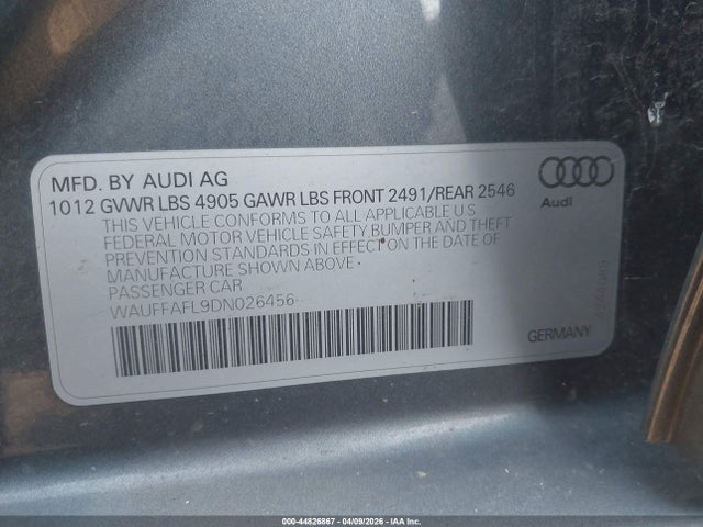 44826867 :رقم المزاد ، WAUFFAFL9DN026456 vin ، 2013 Audi A4 2.0t Premium مزاد بيع