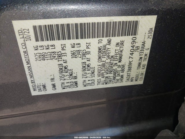 5N1BT3BB9PC740490 Nissan Rogue Sv Intelligent Awd