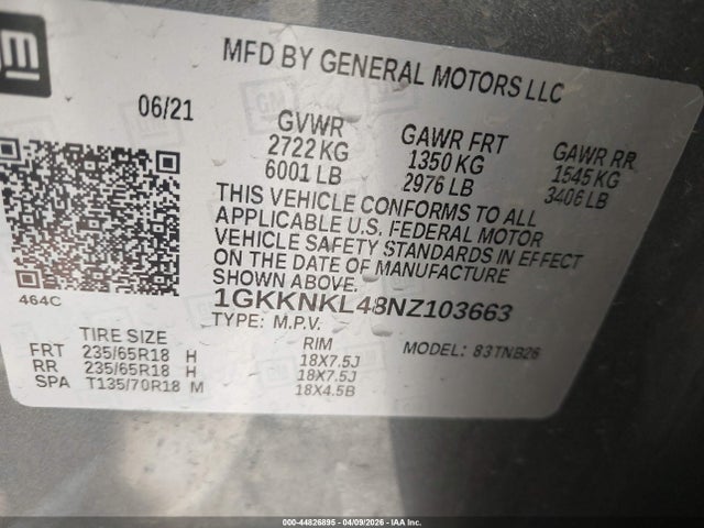 Продажа на аукционе авто 2022 Gmc Acadia Fwd Sle, vin: 1GKKNKL48NZ103663, номер лота: 44826895