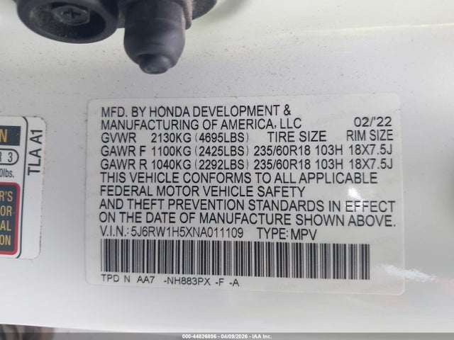 Auction sale of the 2022 Honda Cr-v 2wd Ex, vin: 5J6RW1H5XNA011109, lot number: 44826896