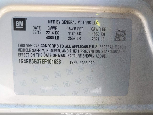Продаж на аукціоні авто 2014 Buick Lacrosse Leather Group, vin: 1G4GB5G37EF101638, номер лоту: 44826909