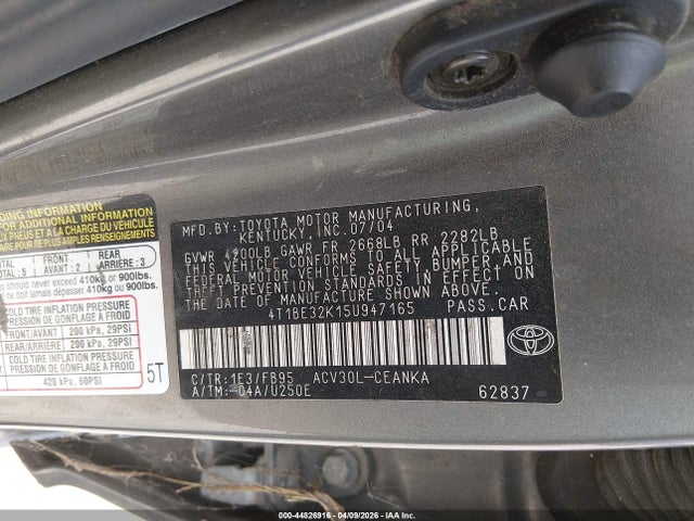2005 Toyota Camry Std მანქანა იყიდება აუქციონზე, vin: 4T1BE32K15U947165, აუქციონის ნომერი: 44826916