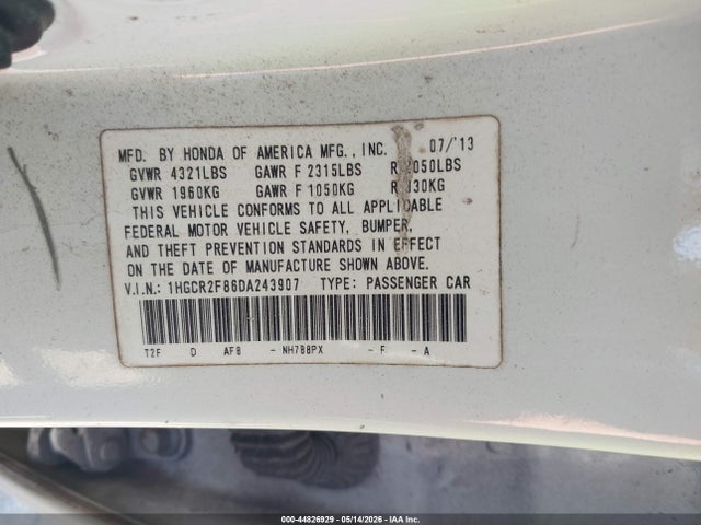Aukcja sprzedaży 2013 Honda Accord Ex-l, vin: 1HGCR2F86DA243907, numer aukcji: 44826929