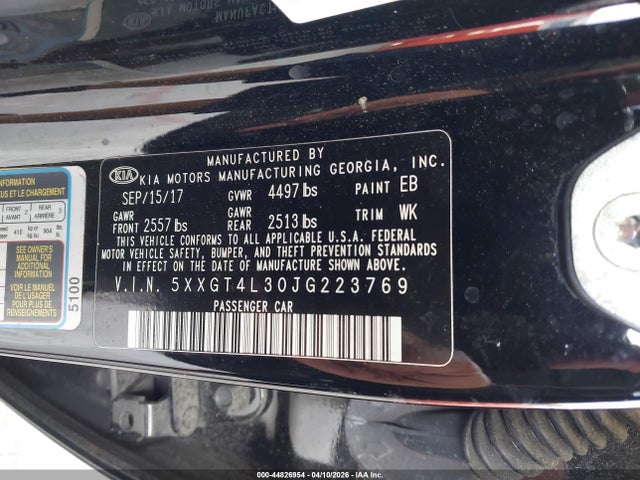 44826954 :رقم المزاد ، 5XXGT4L30JG223769 vin ، 2018 Kia Optima Lx مزاد بيع