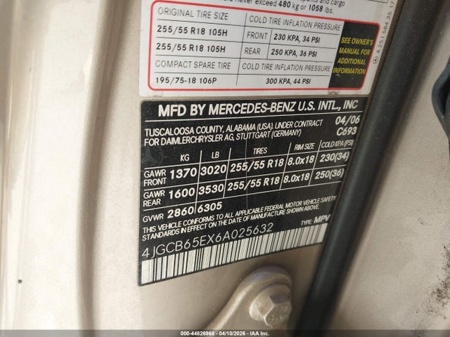 Aukcja sprzedaży 2006 Mercedes-benz R 350 4matic, vin: 4JGCB65EX6A025632, numer aukcji: 44826968